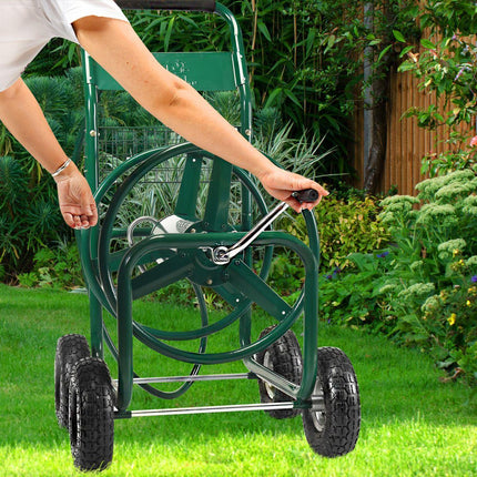 Trendmix Tuinslanghaspel XXL – Metalen Slangenwagen met 4 Luchtwielen – 80m Capaciteit – Anti-slip Handgreep – Groen