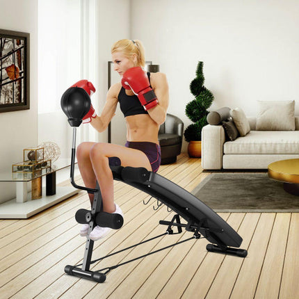 Trendmix Verstelbare Fitnessbank met Boksbal - Trainingsbank Met Weerstandsbanden – Fitnessbank 126,5 x 51 x 103 cm Zwart
