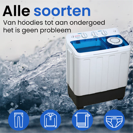 Brock XL camping wasmachine met dubbele trommel 6,8Kg was en 5,0Kg centrifuge capaciteit