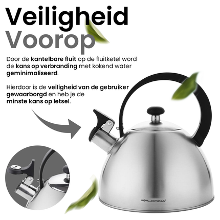 2de kansje Florina Brillo fluitketel geborsteld RVS zilver 2.5 Liter - ook geschikt voor inductie