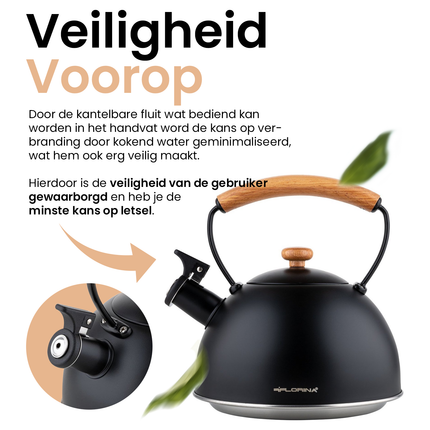 Florina Natura Line fluitketel RVS mat zwart 2.3 Liter - ook geschikt voor inductie