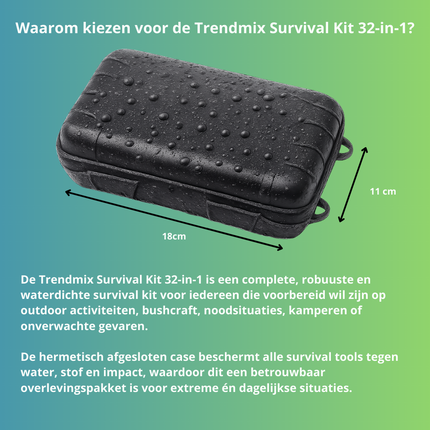 Trendmix Survival Kit 32-in-1 – Waterdicht Overlevingspakket – Outdoor Noodpakket – Compacte Survival Set met Mes, Vuurstarter, Zaklamp en Tools