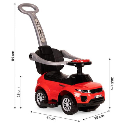 3 in 1 sportauto loopauto met geluiden en claxon op het stuur belastbaar tot 25 kg rood