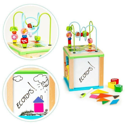 Ecotoys duurzame houten educatieve activiteiten kubus met bord om te schrijven