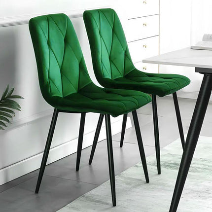 Modern Home Set van 4 Gewatteerde Fluwelen Stoelen Groen - Eetkamerstoelen - Woonkamerstoelen Met Metalen Poten