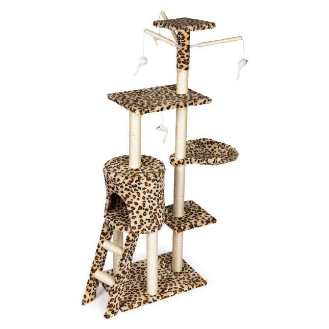 Petsi luxe XL katten krabpaal met meerdere speelmogelijkheden en niveaus 138 cm luipaard print