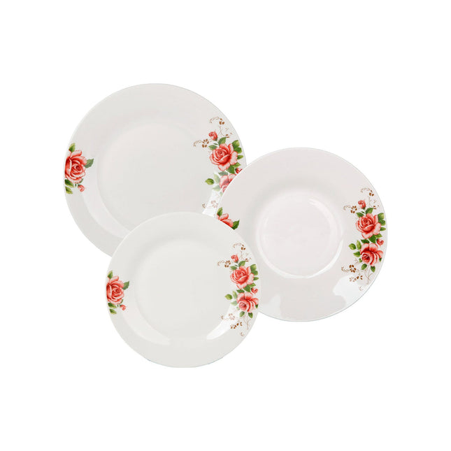 Bella Fiore Premium 18-delige Bordenset Porselein – Serviesset voor 6 Personen – Soep, Diner & Dessertborden – Wit Design AR-74