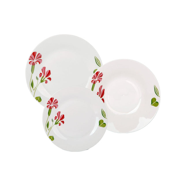 Bella Fiore Premium 18-delige Porseleinen Bordenset – Serviesset AR-75 – Soep, Diner & Dessertborden – Voor 6 Personen – Elegant Wit Design