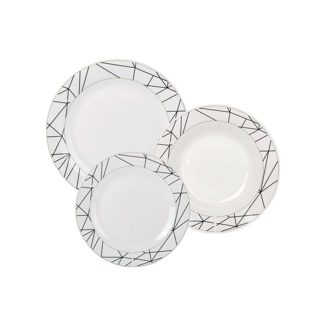 Bella Fiore 18-delige Luxe Serviesset van Porselein – Witte Bordenset AR-76 voor 6 Personen – Soep-, Diner- en Dessertborden – Elegant & Vaatwasserbestendig