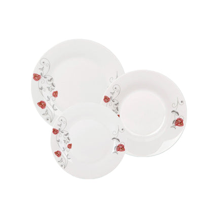 Bella Fiore 18-delige Luxe Porseleinen Bordenset – Serviesset voor 6 Personen – Wit Design AR-78 – Soep-, Diner- en Dessertborden – Vaatwasserbestendig & Elegant