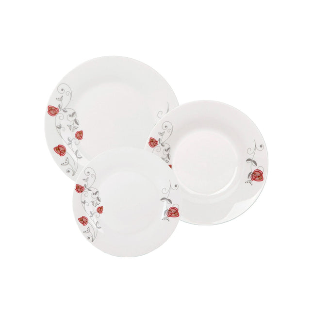 Bella Fiore 18-delige Luxe Porseleinen Bordenset – Serviesset voor 6 Personen – Wit Design AR-78 – Soep-, Diner- en Dessertborden – Vaatwasserbestendig & Elegant