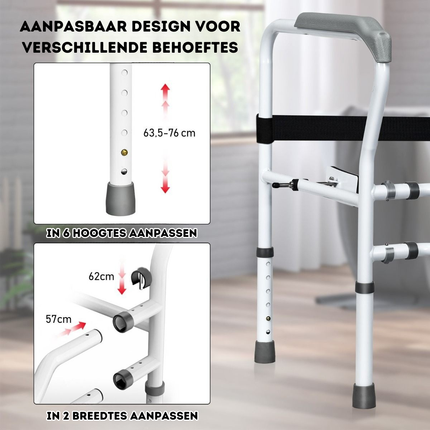 Trendmix Universeel Toiletframe Opstahulp - Toiletstoel - Verstelbare WC-steunhulp Met Antislip Handgreep – 48 x 65 x 84 cm