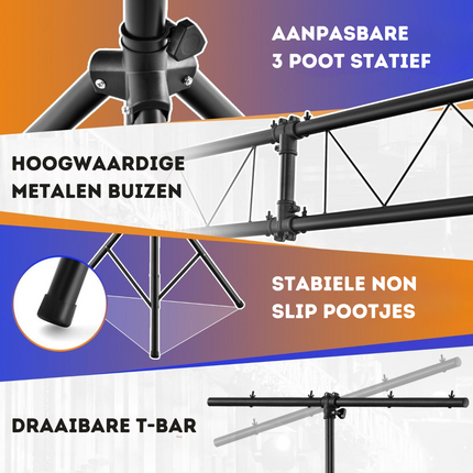 Trendmix LED Lichtstatief Voor 32 Lampen - Verstelbare Hoogte 180-350 cm - Draagbaar T Bar - Podium Verlichting  - Zwart