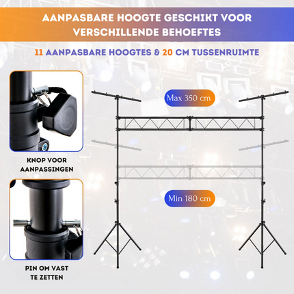 Trendmix LED Lichtstatief Voor 32 Lampen - Verstelbare Hoogte 180-350 cm - Draagbaar T Bar - Podium Verlichting  - Zwart