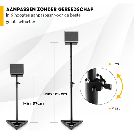 Trendmix Luidspreker statieven In Hoogte Verstelbaar 97-157 cm - Set Van 2 Luidspreker Standaard - Driehoekige Basis - Vierkant Platform - Antislipstickers