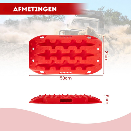 Trendmix Auto Gripplaten 2 Stuks – Antislip Starthulp Tractiemat – Voor Modder, Sneeuw en Zand – 58x31x6 cm – Rood – Voor Auto, Camper, Vrachtwagen