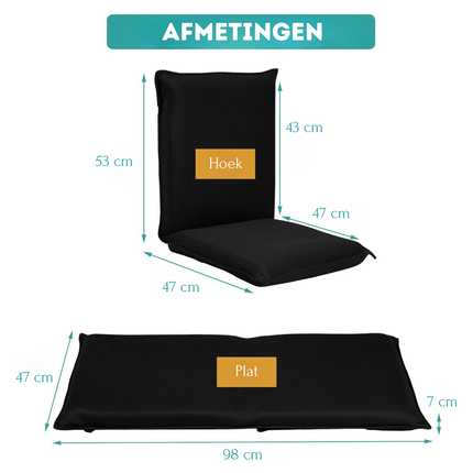Trendmix Vloerstoel met 6-Traps Verstelbare Rugleuning – Meditatiestoel met Dikke Vulling – Zwart – Inklapbaar en Lichtgewicht