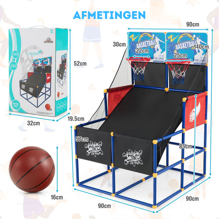 Trendmix Basketbal Arcade Spel voor Kinderen Dual Shot - Basketbalstandaard met 2 Manden - Inclusief 4 Basketballen En Pomp - 90 x 90 x 140 cm