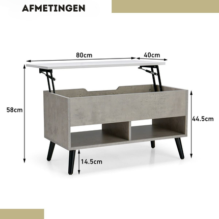 Trendmix Multifunctionele Salontafel Uitklapbaar Grijs - Lift-Top Koffietafel - Verstelbare Woonkamer Tafel 80 x 40 x 44,5 cm