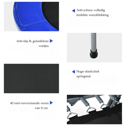 Trendmix XL Dubbele Fitness Trampoline voor 2 personen - 150 kg belasting - Opvouwbare Mini Trampoline Met Verstelbare Leuning - Voor volwassenen en kinderen - 154 x 89 x 92-132 cm - Blauw