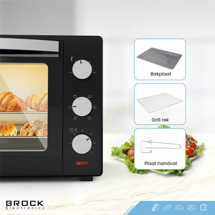 BROCK Elektrische Mini Oven 30L – Vrijstaande Convectie Oven met Grill – 1600W – Compacte Bakoven – Zwart