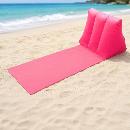 Strandmat met Opblaasbare Rugleuning en Kussen – Opvouwbare Strandstoel – Inclusief Pomp – Roze