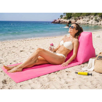 Strandmat met Opblaasbare Rugleuning en Kussen – Opvouwbare Strandstoel – Inclusief Pomp – Roze
