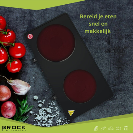 Brock Elektrische Kookplaat 2 Pits – 2500W – Compact Vrijstaand Fornuis Voor Thuis, Studio & Vakantie – Zwart