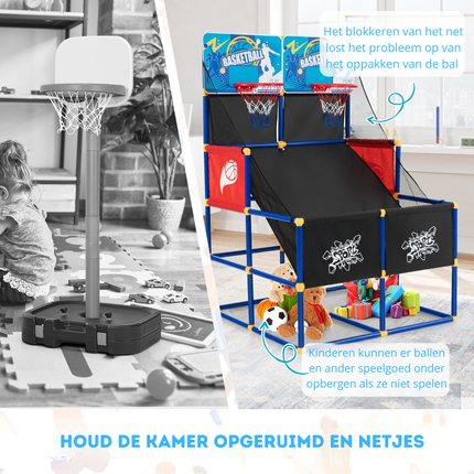 Trendmix Basketbal Arcade Spel voor Kinderen Dual Shot - Basketbalstandaard met 2 Manden - Inclusief 4 Basketballen En Pomp - 90 x 90 x 140 cm