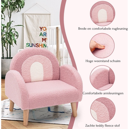 Trendmix Kinderfauteuil Teddy Roze – Regenboogdesign – Fauteuil Kind 3-5 Jaar – Ergonomisch & Zacht – 51 × 42 × 51 cm