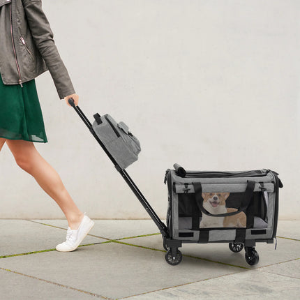 2de kansje Trendmix Transporttrolley Hond & Kat – Inklapbare Draagtas en Hondenbuggy op Wieltjes – Telescoopgreep – Grijs