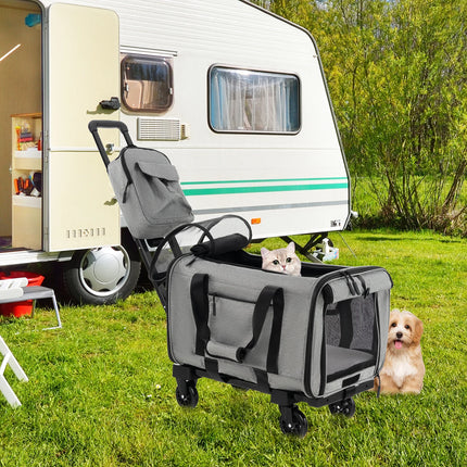 2de kansje Trendmix Transporttrolley Hond & Kat – Inklapbare Draagtas en Hondenbuggy op Wieltjes – Telescoopgreep – Grijs