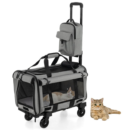 2de kansje Trendmix Transporttrolley Hond & Kat – Inklapbare Draagtas en Hondenbuggy op Wieltjes – Telescoopgreep – Grijs