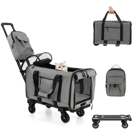 2de kansje Trendmix Transporttrolley Hond & Kat – Inklapbare Draagtas en Hondenbuggy op Wieltjes – Telescoopgreep – Grijs