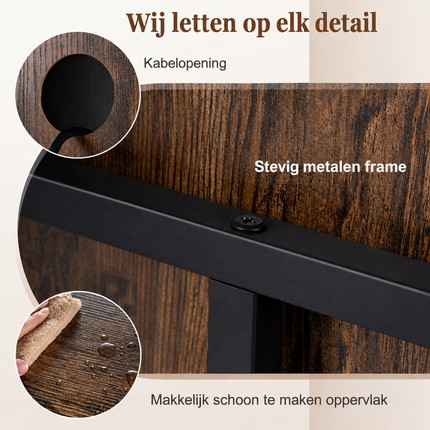 Vinyl Platenkast met Stopcontacten – Platenspeler Meubel met 4 Vakken – Verrijdbaar – Bruin