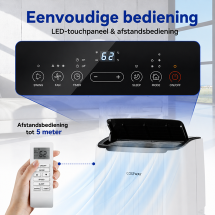 Mobiele Airco 12000 BTU met Wifi & Verwarming – Voor Ruimtes 25-35 m² – Airconditioner met Afstandsbediening