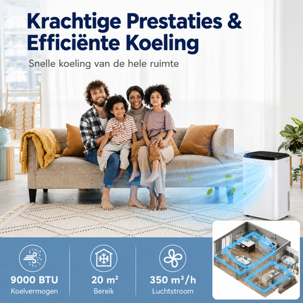 Mobiele Airco 9000 BTU met Wifi & Verwarming – Voor Ruimtes tot 20 m² – Airconditioner met Afstandsbediening