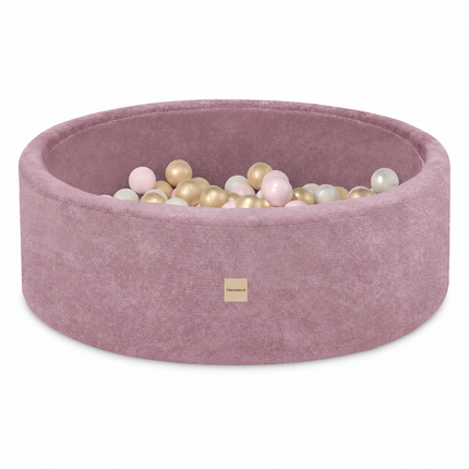 Trendmix Luxe Ronde Ballenbak voor Kinderen en Baby's – Ballenbad 90x30 cm – Roze Premium Chenille – 200 Kleurrijke Ballen 6 cm Parel, Lichtroze & Goud