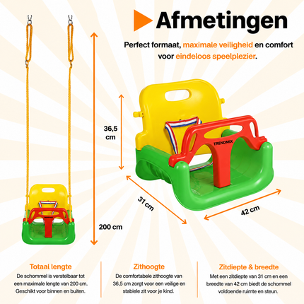 Trendmix Meegroei Schommel 3-in-1 Groen Voor Baby, Peuter & Kleuter – Veilig Met Verstelbare Banden – Voor Binnen & Buiten Gebruik