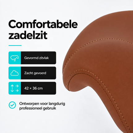 Gabbiano Kapperskruk Bruin – Ergonomische Zadelkruk met Gasveer – Professionele Werkstoel met Wielen