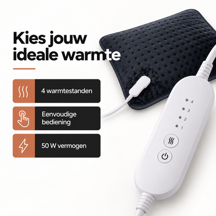 Elektrisch Warmtekussen 60 x 38 cm – 4 Warmtestanden – Rug & Nek – Grijs