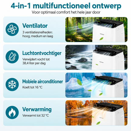 Mobiele Airco 14000 BTU met Wifi & Verwarming – Voor Ruimtes tot 40 m² – Airconditioner met Afstandsbediening