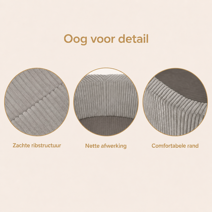 Trendmix Luxe Ronde Ballenbak voor Kinderen en Baby's - Ballenbad 90x30cm Beige Corduroy - 200 Kleurrijke Ballen 6cm Parelmoer, Lichtroze, Goud