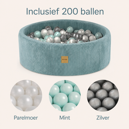 Luxe Ronde Ballenbak 90x30 cm met 200 Ballen – Blauw Corduroy Ballenbad voor Baby & Peuter – Trendmix Educatief Speelplezier