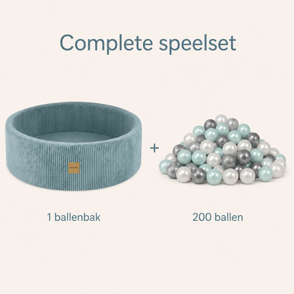Luxe Ronde Ballenbak 90x30 cm met 200 Ballen – Blauw Corduroy Ballenbad voor Baby & Peuter – Trendmix Educatief Speelplezier