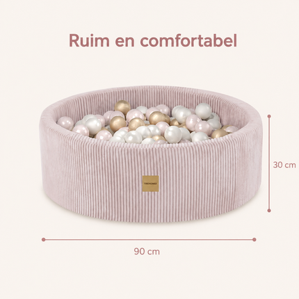Luxe Ronde Ballenbak 90x30 cm met 200 Ballen – Roze Corduroy Ballenbad voor Baby & Peuter – Trendmix Educatief Speelplezier