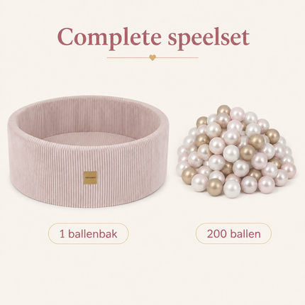 Luxe Ronde Ballenbak 90x30 cm met 200 Ballen – Roze Corduroy Ballenbad voor Baby & Peuter – Trendmix Educatief Speelplezier