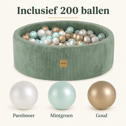 Luxe Ronde Ballenbak 90x30 cm met 200 Ballen – Groen Corduroy Ballenbad voor Baby & Peuter – Trendmix Educatief Speelplezier