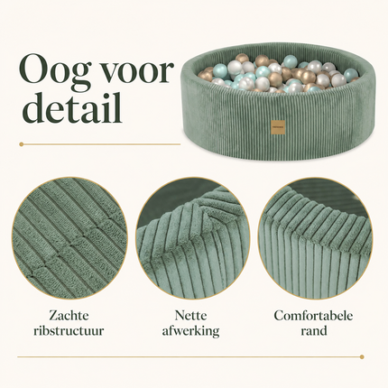 Luxe Ronde Ballenbak 90x30 cm met 200 Ballen – Groen Corduroy Ballenbad voor Baby & Peuter – Trendmix Educatief Speelplezier