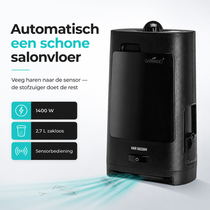 Automatische Kappersstofzuiger 1400W met Sensor – Staande Haarstofzuiger met 2,7L Tank en Krachtige Zuigkracht voor Salon – Gabbiano